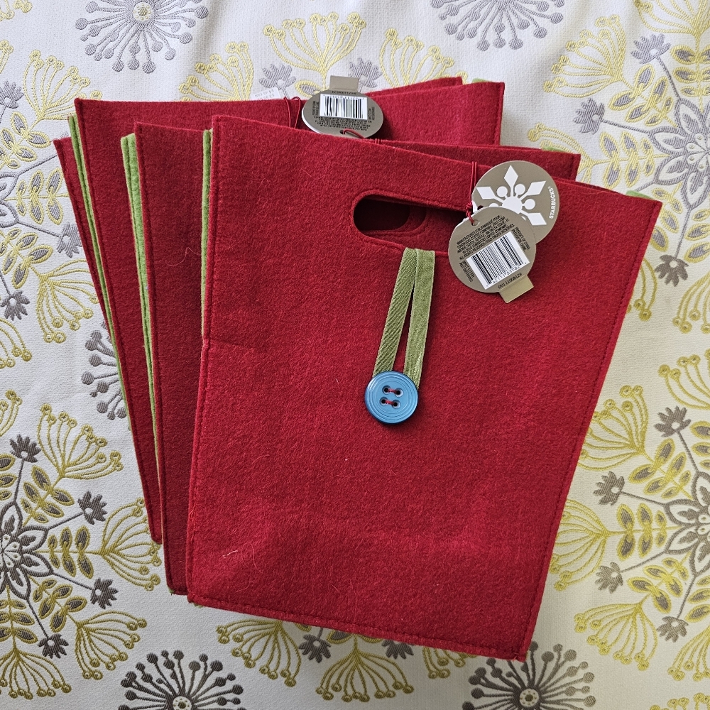 Starbucks Christmas Felt Gift Bags Set Of 4 NWT